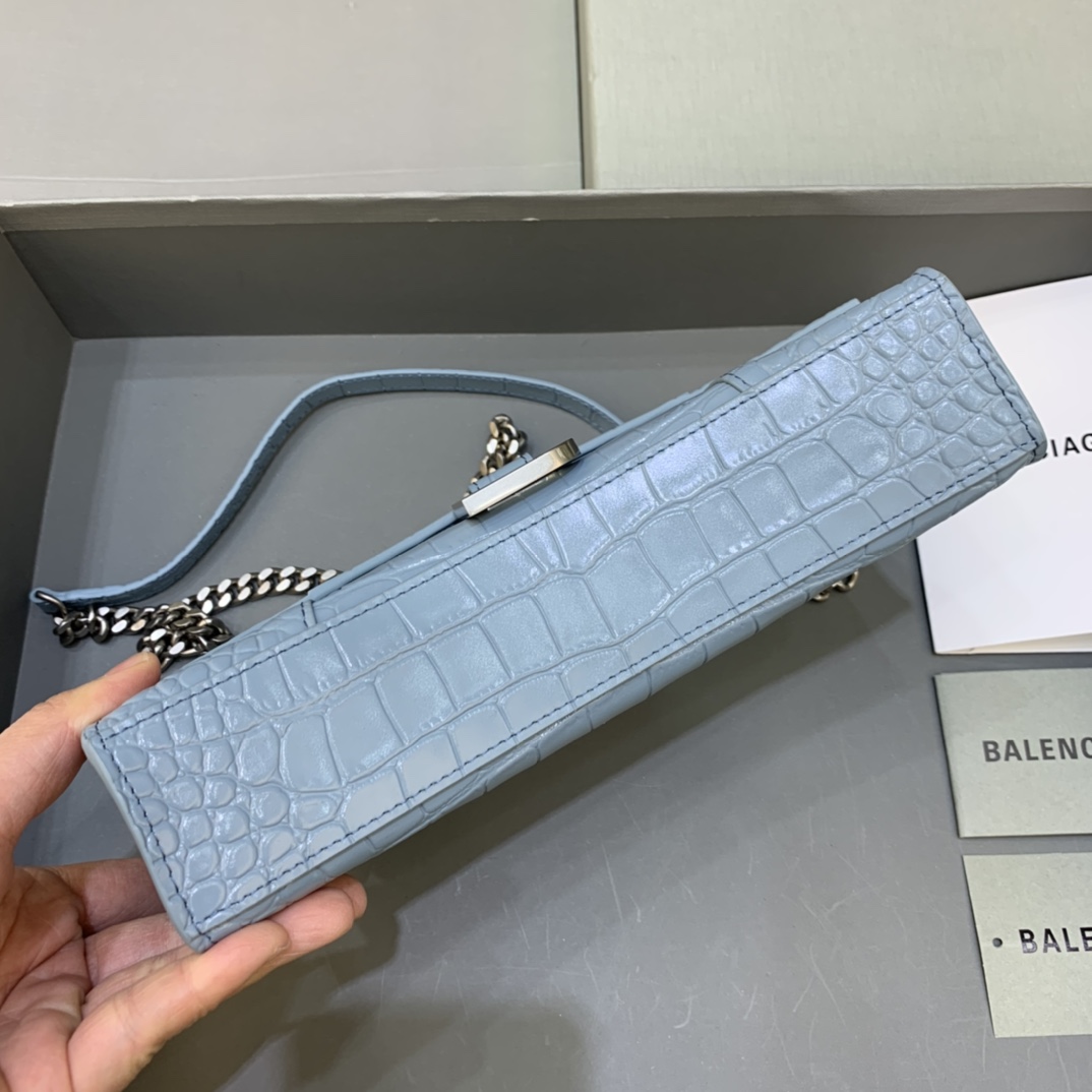 Balenciaga Big Hourglass Wallet With Chain Crocodile Embossed Shoulder Bag Light Blue